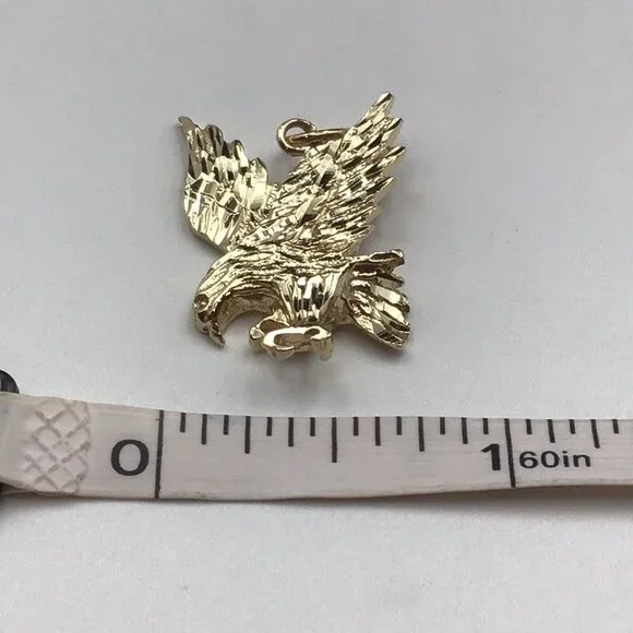 14K Yellow Gold Eagle Pendant Diamond Cut 4.1 Gms 1” New